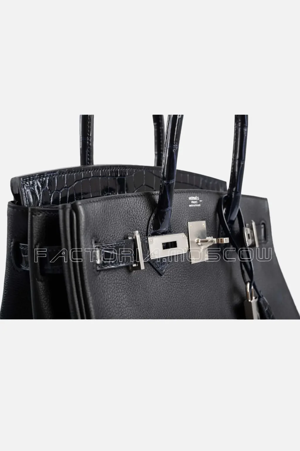 Hermes Touch Birkin 30 Shiny Blue Marine Nilo Crocodile and Black Novillo PHW