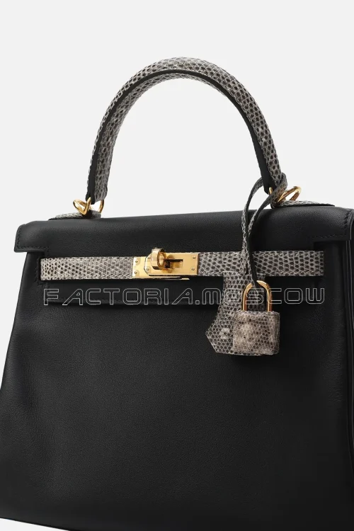 Hermès Kelly Retourne 25 Touch Evercolor/Ombre Lizard Colour Black GHW