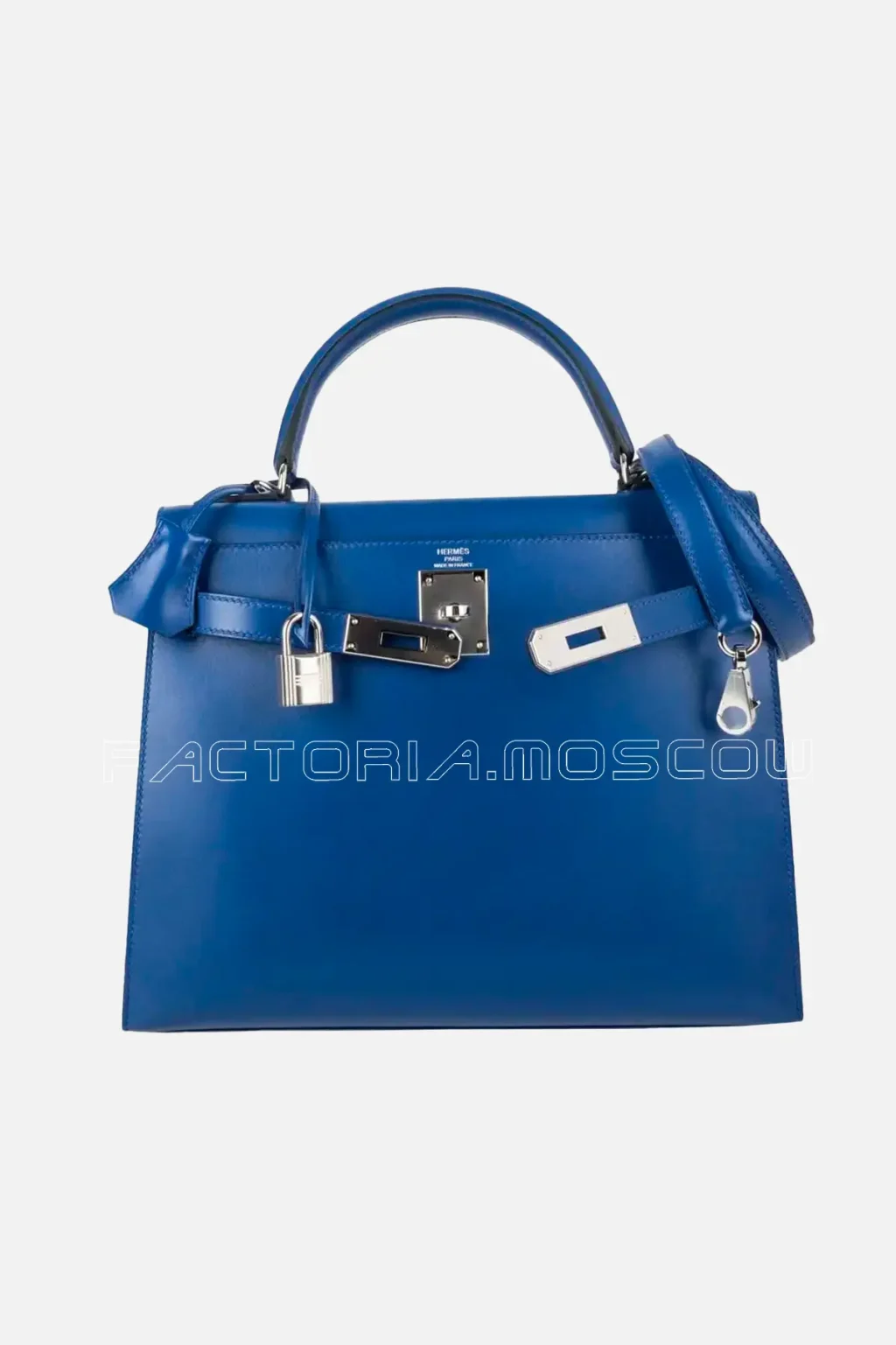Hermes Kelly Sellier 28 Bag Blue Electric Tadelakt Leather PHW