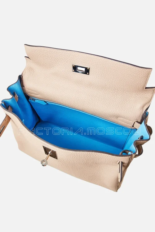 Hermès HSS Kelly Retourne 32 Clemence Gris Tourterelle And Bleu Paradis PHW