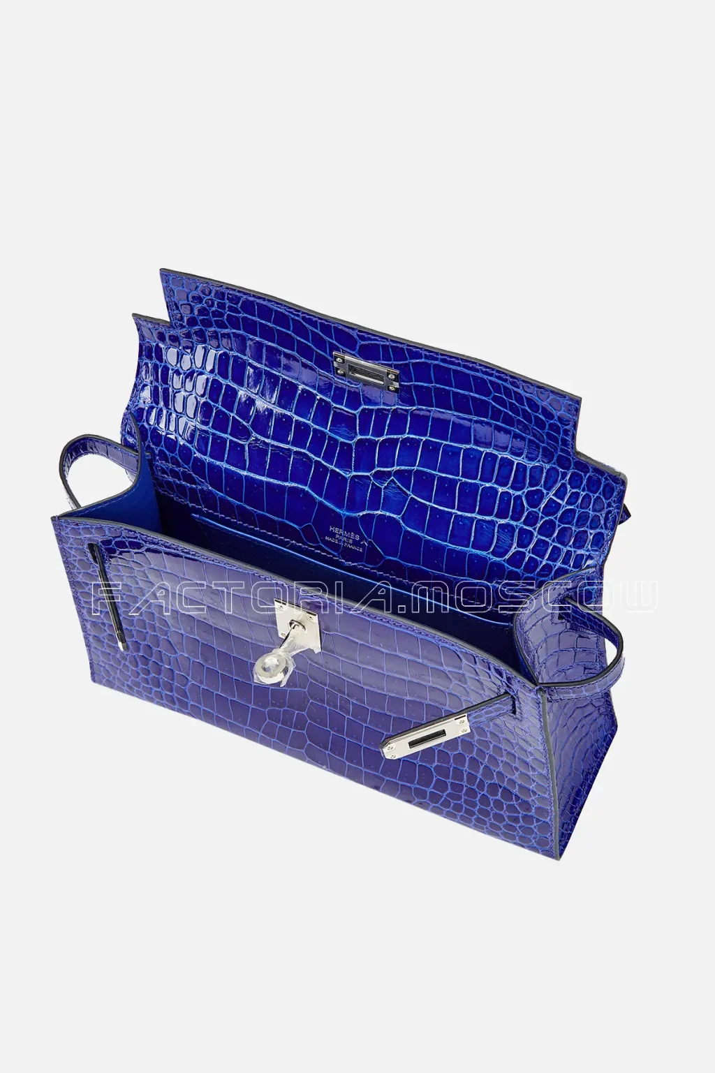 Hermès Kelly Pochette Shiny Porosus Crocodile Colour Bleu Electrique PHW