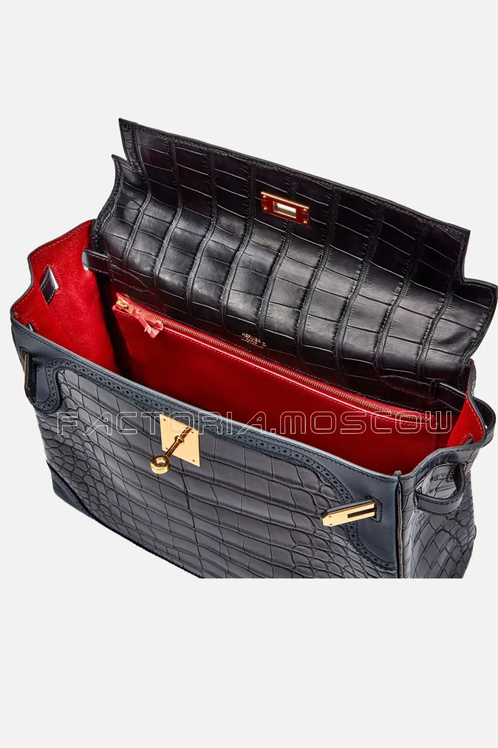 Hermès Limited Edition Kelly Retourne 32 Ghillies Black And Bleu Indigo Matte Alligator, Swift And Sombrero And Rouge H Verso GHW