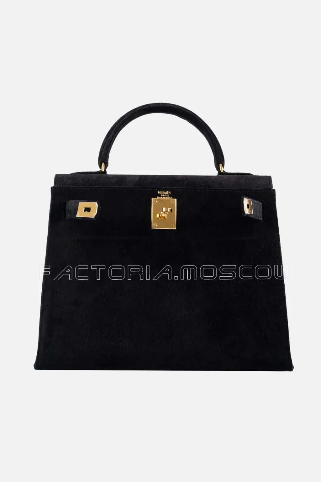 Hermes Kelly Sellier 28 Black Doblis Suede GHW