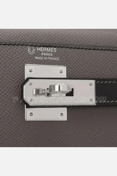 Hermes HSS Kelly Sellier 28 Bi-Color Etain And Black Epsom PHW
