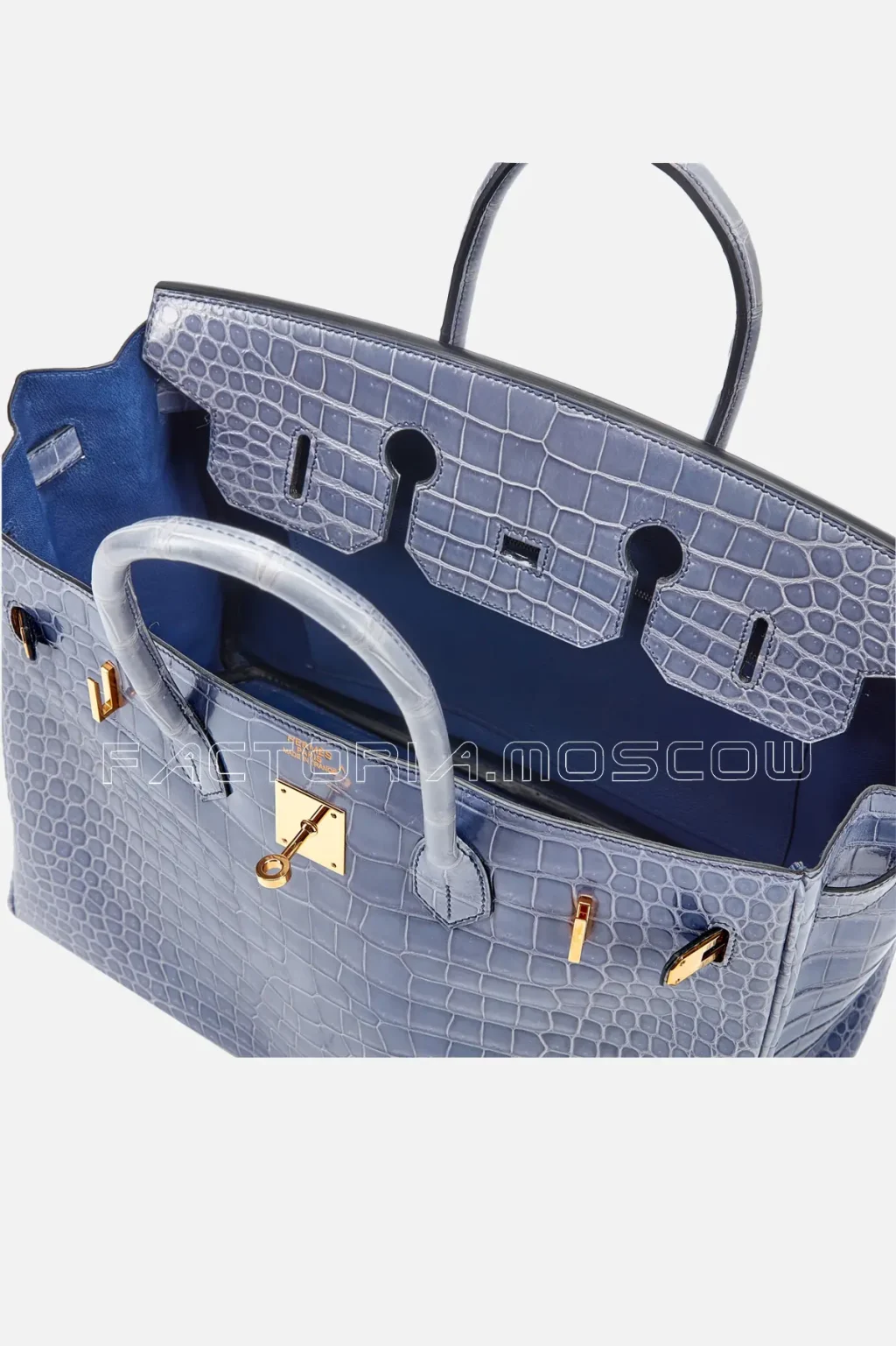 Hermès Birkin 35 Shiny Porosus Crocodile Colour Bleu Brighton GHW