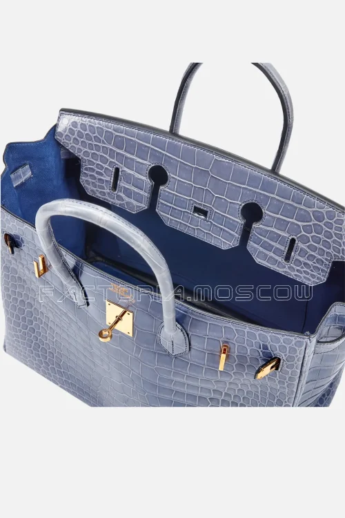 Hermès Birkin 35 Shiny Porosus Crocodile Colour Bleu Brighton GHW
