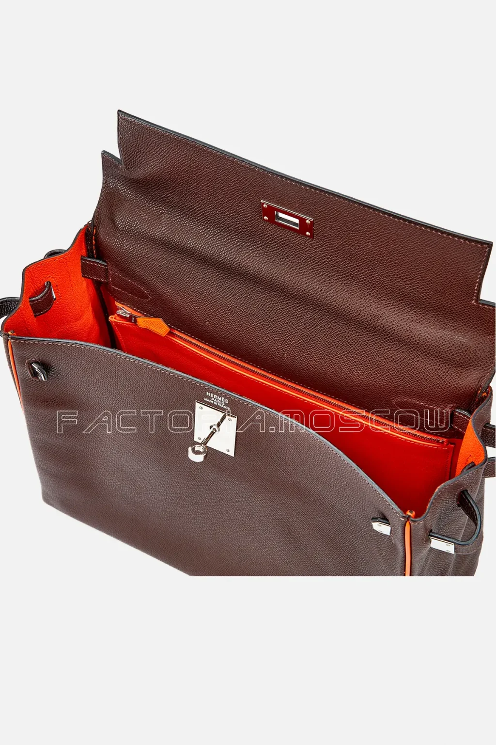 Hermès Limited Edition Kelly Retourne 32 Ghillies Rouge H, Sunset And Brique Ostrich Permabrass Hardware