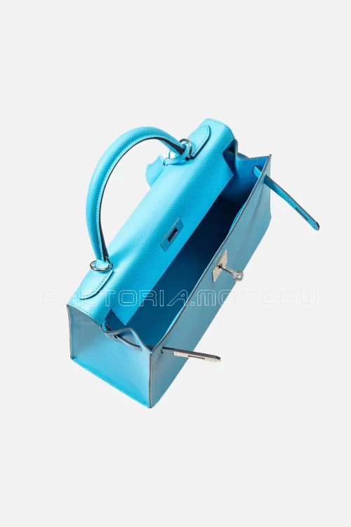 Hermès Kelly Sellier 28 Bleu Céleste Epsom PHW