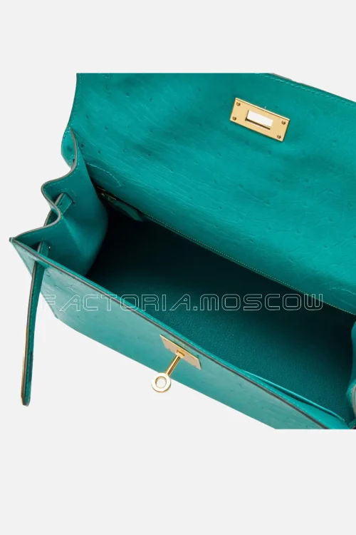 Hermès Kelly Sellier 28 Vert Verone Ostrich GHW
