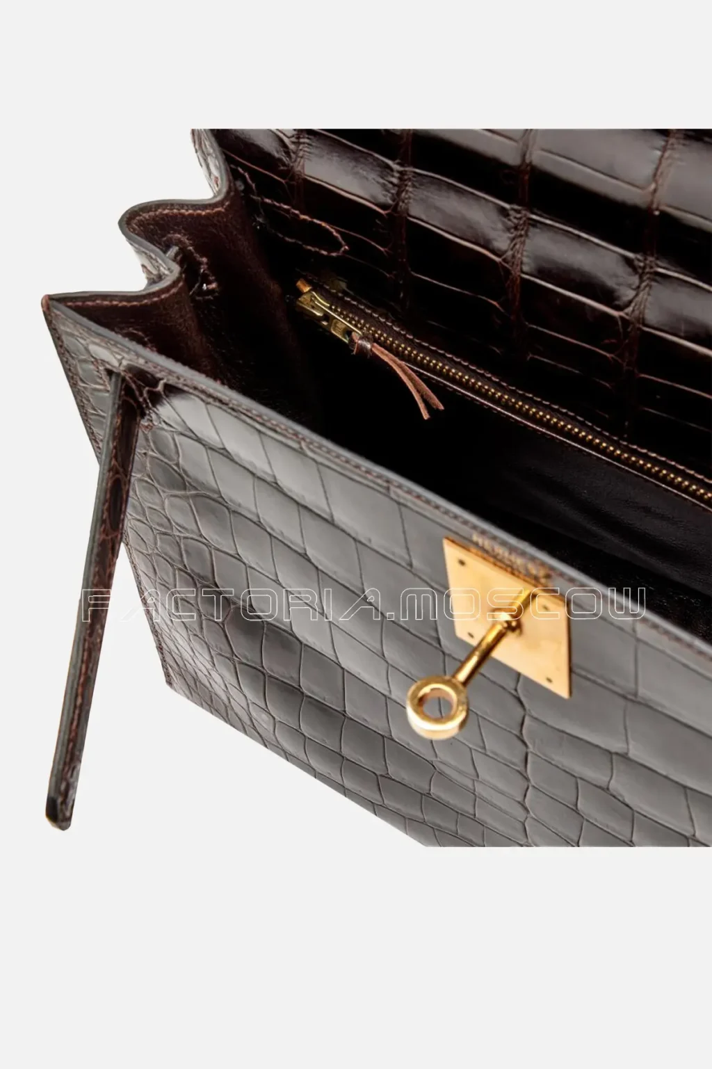Hermès Kelly Sellier 28 Marron Fonce Porosus Crocodile GHW