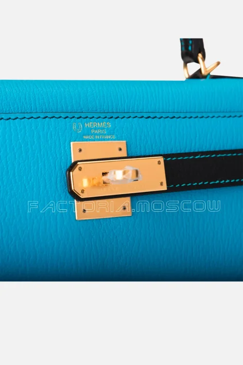 Hermes HSS Kelly Sellier 28 Chevre Bicolor Bleu Aztec And Black Chevre Leather GHW