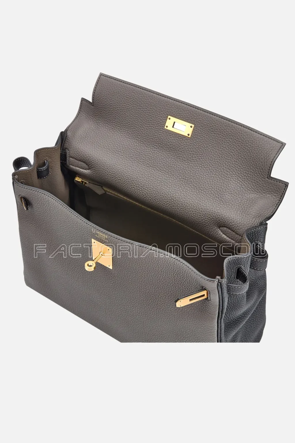 Hermès HSS Kelly Retourne 32 Togo Etain And Black Brushed GHW