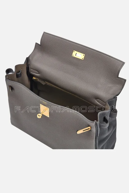 Hermès HSS Kelly Retourne 32 Togo Etain And Black Brushed GHW
