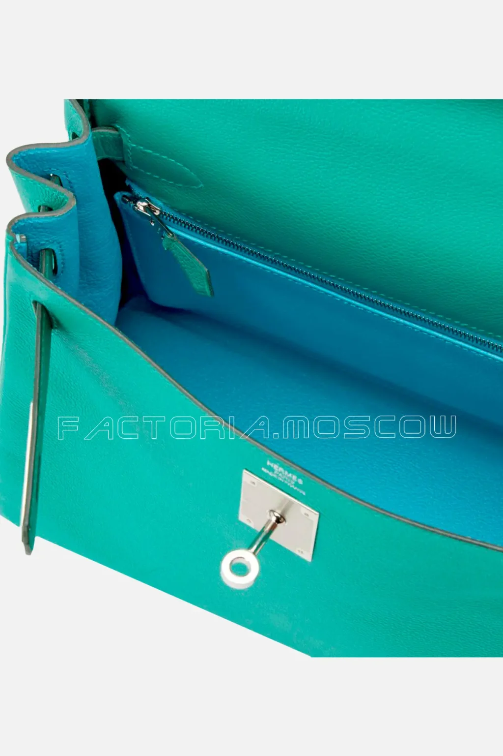 Hermès HSS Kelly Retourne 28 Evercolor Vert Veronese And Bleu Du Nord Verso PHW