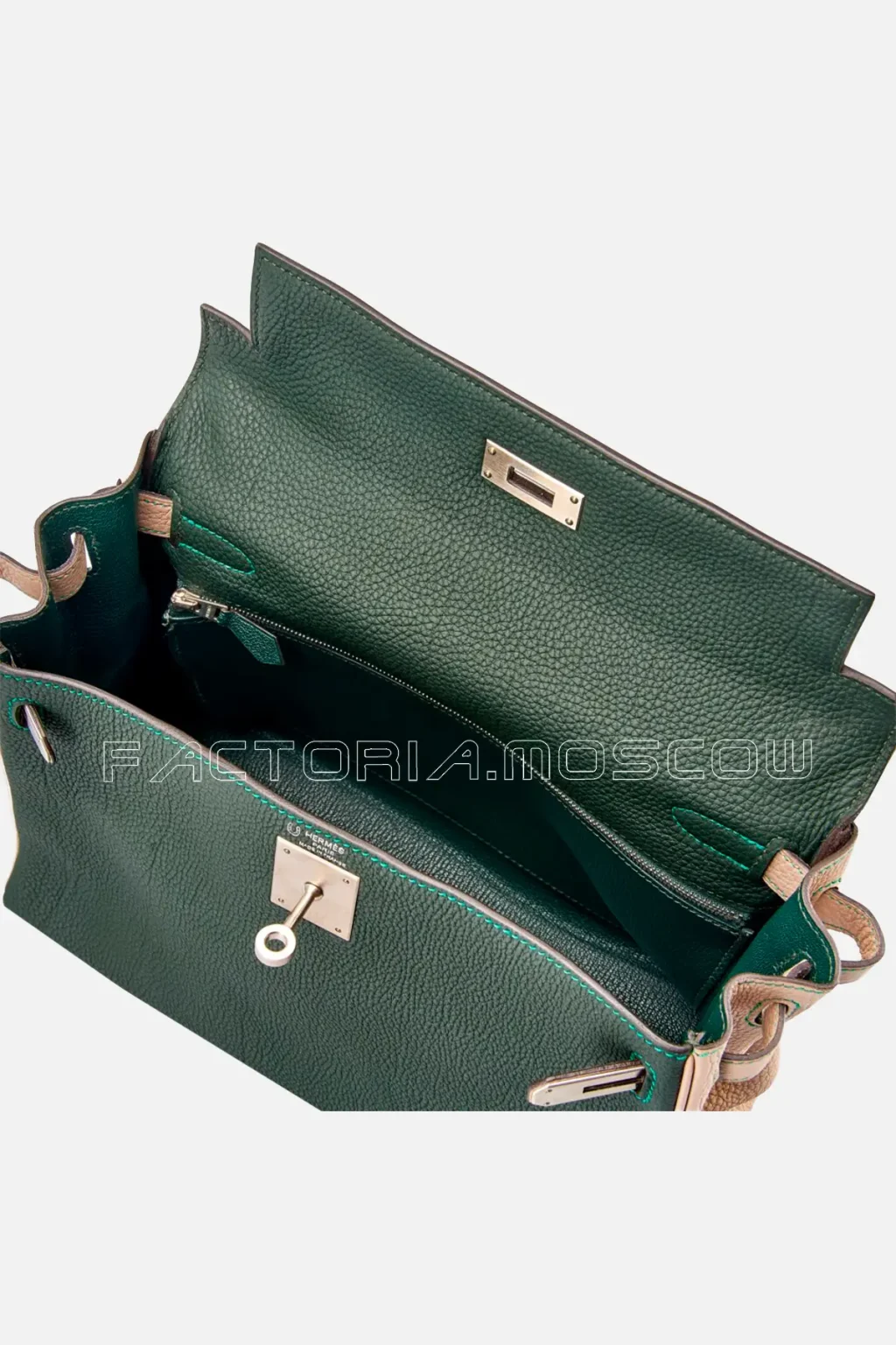 Hermès HSS Kelly Retourne 28 Togo Vert Titien And Gris Tourterelle Brushed PHW