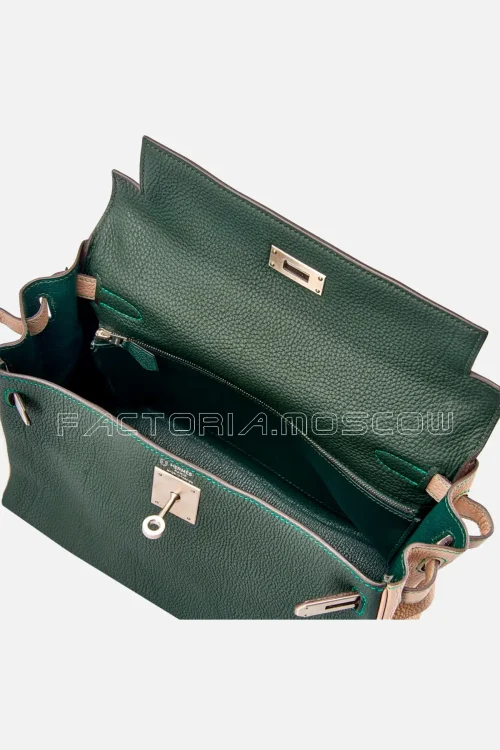 Hermès HSS Kelly Retourne 28 Togo Vert Titien And Gris Tourterelle Brushed PHW