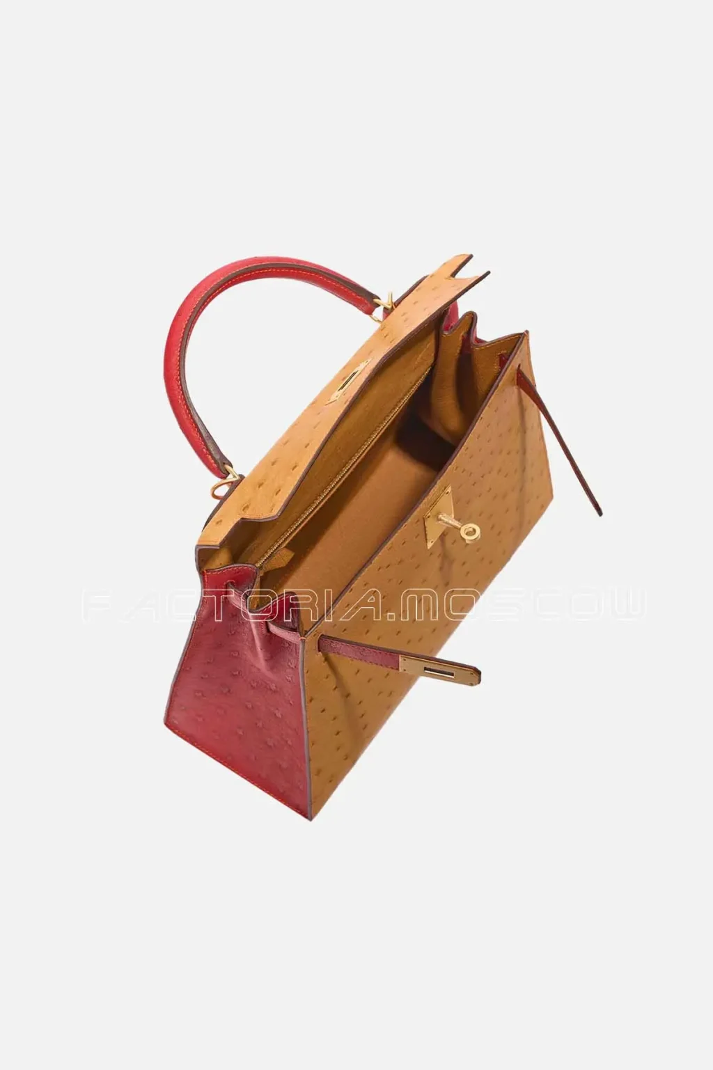 Hermès Kelly Sellier 28 Ostrich Gold / Rouge Vif GHW