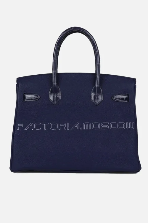 Hermès Birkin 30 Bleu Encre Togo and Shiny Niloticus Crocodile Touch PHW