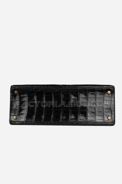Hermès Kelly Sellier 32 Black Shiny Porosus Crocodile GHW