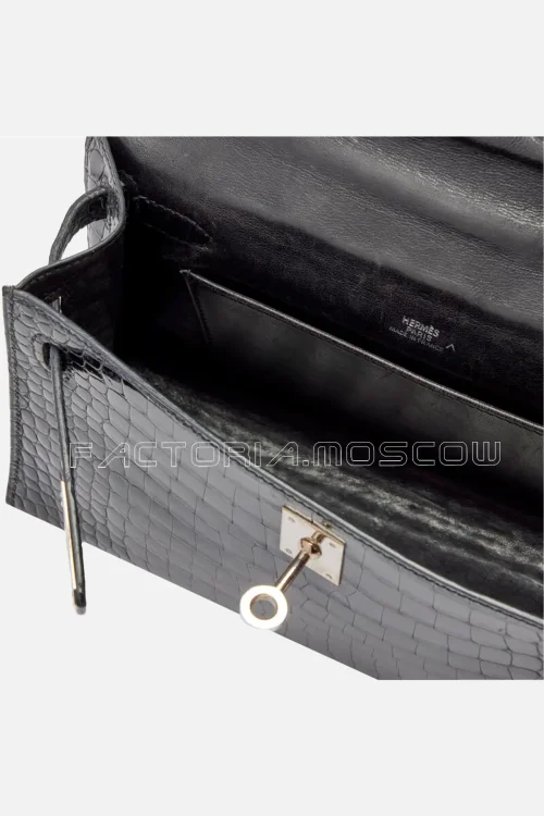 Hermès Kelly Pochette Porosus Crocodile Colour Black PHW