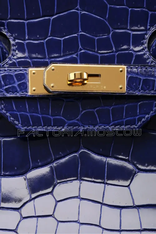Hermes Birkin 35 Shiny Bleu Électrique Porosus GHW
