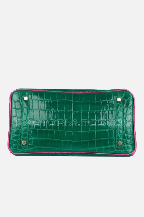 Hermès Special Order (HSS) Birkin 30 Emerald and Rose Scheherazade Shiny Niloticus Crocodile Brushed GHW