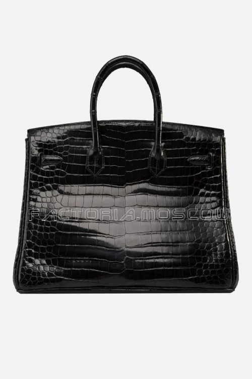 Hermes Birkin 35 Noir Shiny Porosus PHW