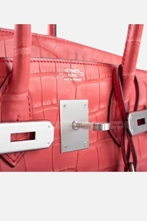 Hermes HSS Birkin 30 Bougenville Matte Alligator & Blue Marine Interior Brushed PHW