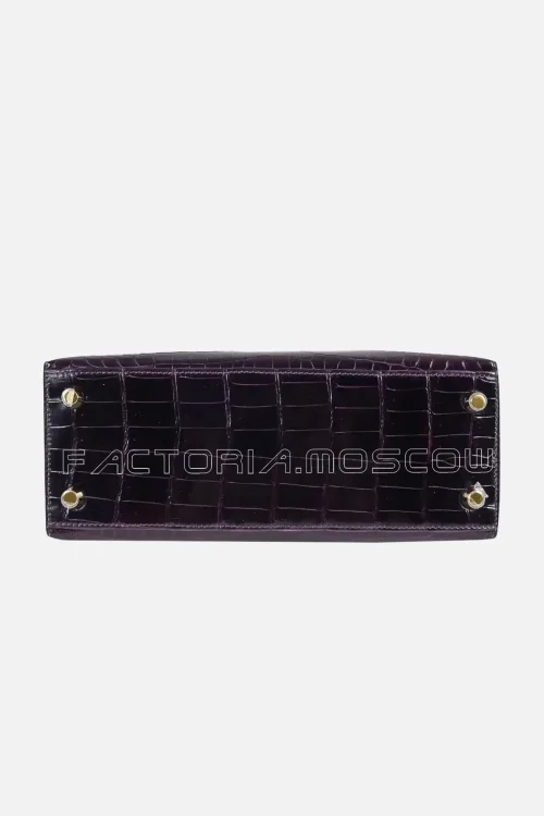 Hermes Kelly Sellier 25 Bag Sellier Crocodile Prunoir GHW
