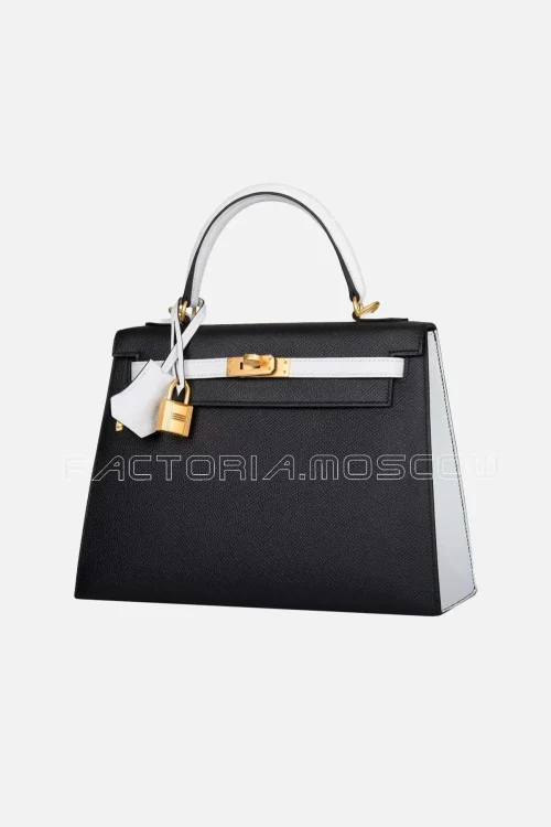Hermès HSS Kelly Sellier 25 Bi-Color Black And White Epsom Brushed GHW
