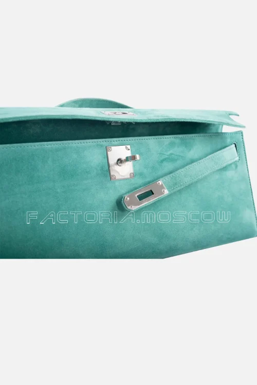 Hermes Kelly Cut Vert Verone Doblis Suede PHW