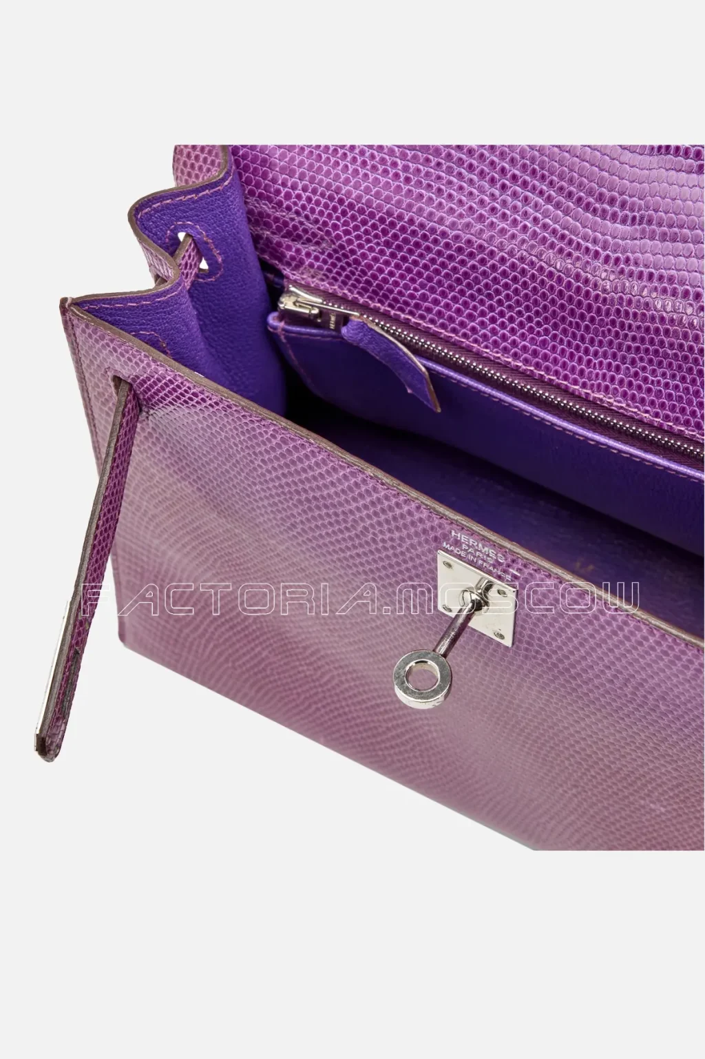 Hermès Kelly Sellier 25 Shiny Violet Lizard PHW