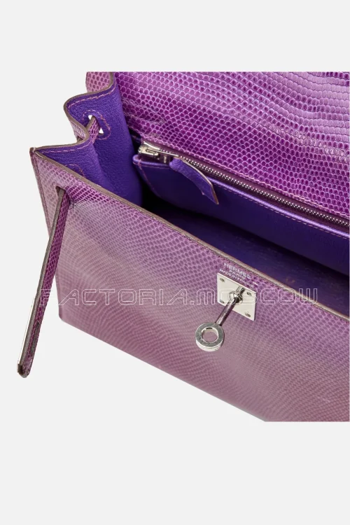 Hermès Kelly Sellier 25 Shiny Violet Lizard PHW