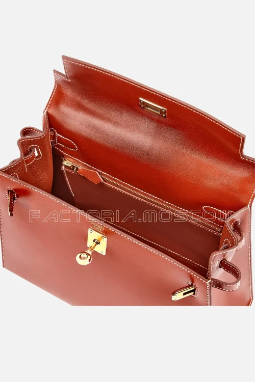 Hermès Kelly Sellier 25 Brique Box Leather GHW