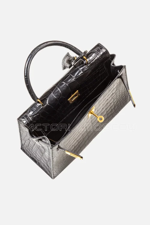 Hermès Kelly Sellier 25 Shiny Alligator Mississippiensis Colour Black GHW