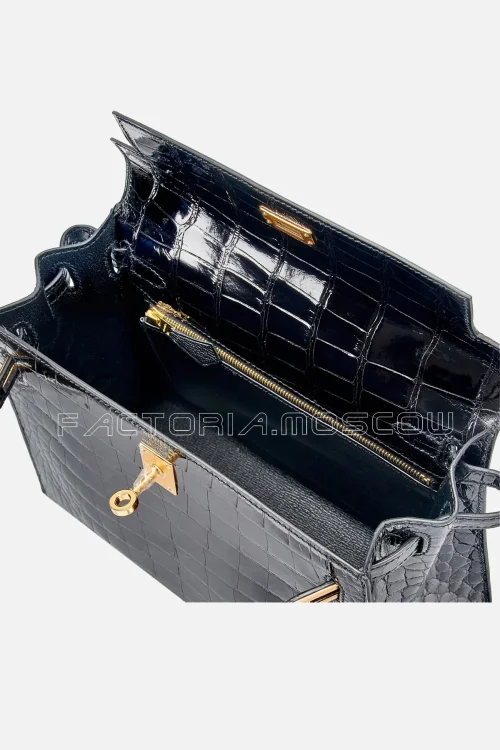 Hermès Kelly Sellier 25 Black Shiny Alligator GHW