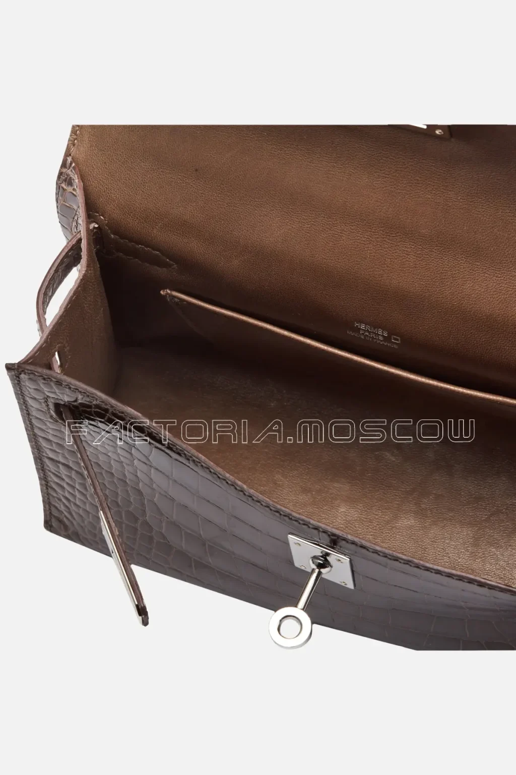Hermès Kelly Pochette Shiny Mississippiensis Alligator Colour Gris Elephant PHW