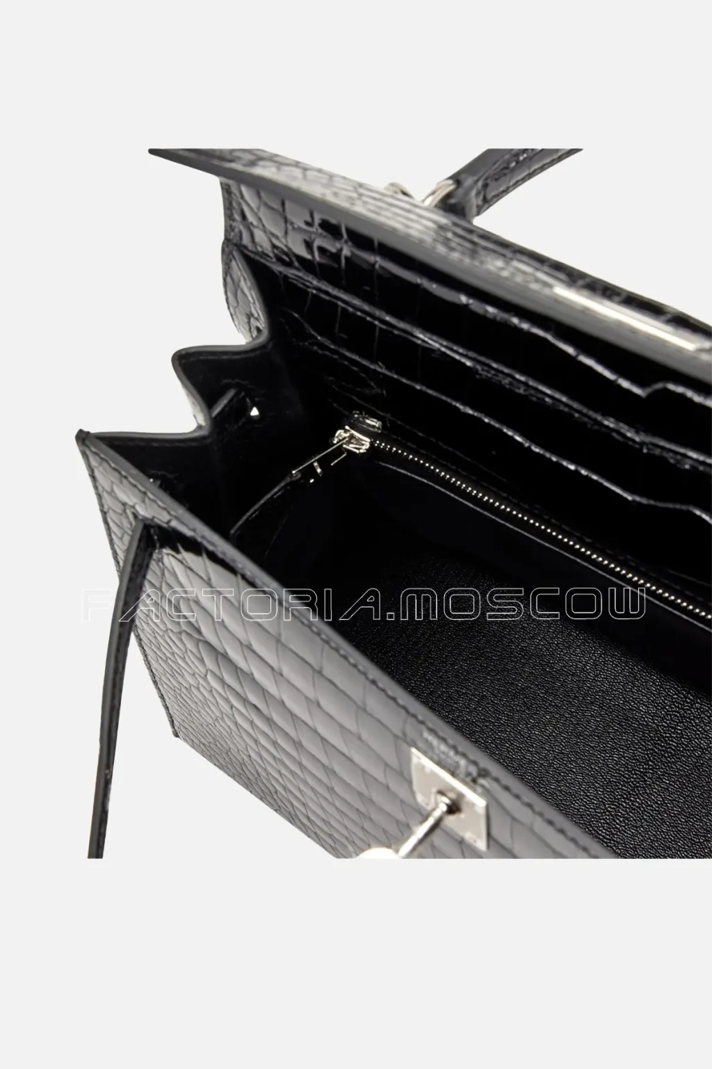 Hermès  Kelly Sellier 25 Shiny Porosus Crocodile Colour Black PHW