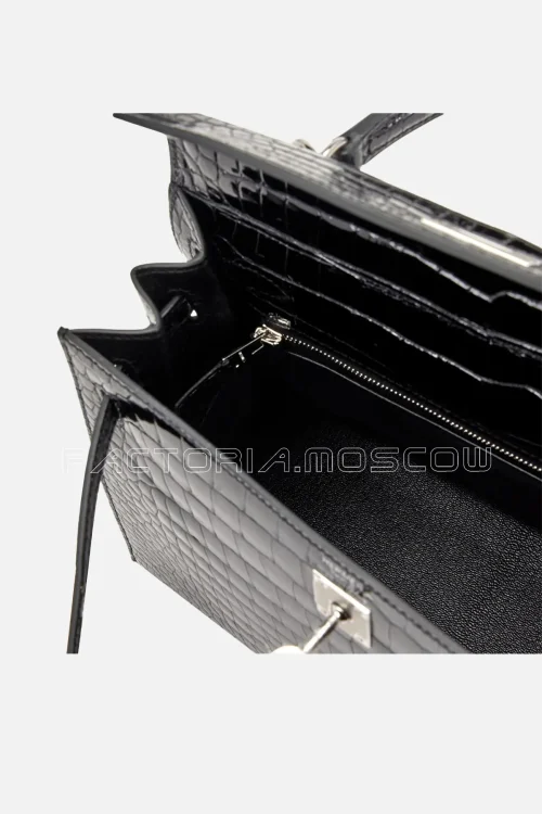 Hermès  Kelly Sellier 25 Shiny Porosus Crocodile Colour Black PHW