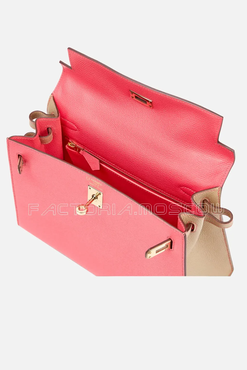 Hermès HSS Kelly Sellier 25 Epsom Colour Rose Azalee And Trench Permabrass Hardware