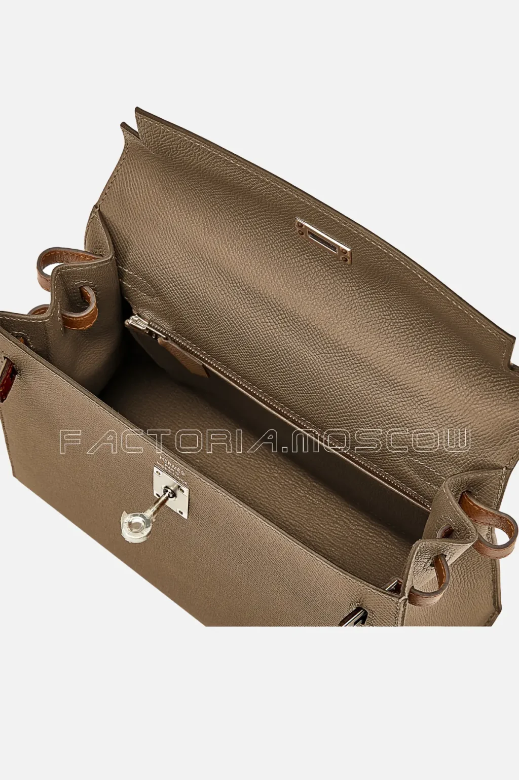 Hermès Kelly Sellier 25 Epsom Tri-Color Etoupe, Alezan And Biscuit PHW