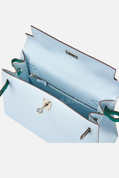 Hermès Kelly Sellier 25 Epsom Colour Bleu Brume, Vert Jade And GHW PHW