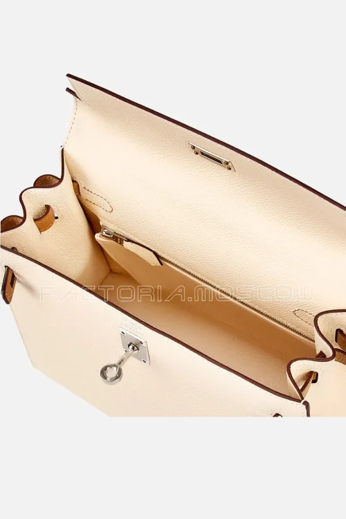 Hermès Kelly Sellier 25 Epsom Tri-Color Nata, Chai And Gris Meyer PHW