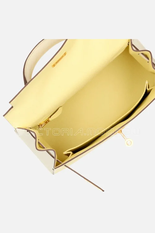 Hermès HSS Kelly Sellier 25 Epsom Colour Jaune Poussin And Nata Brushed GHW