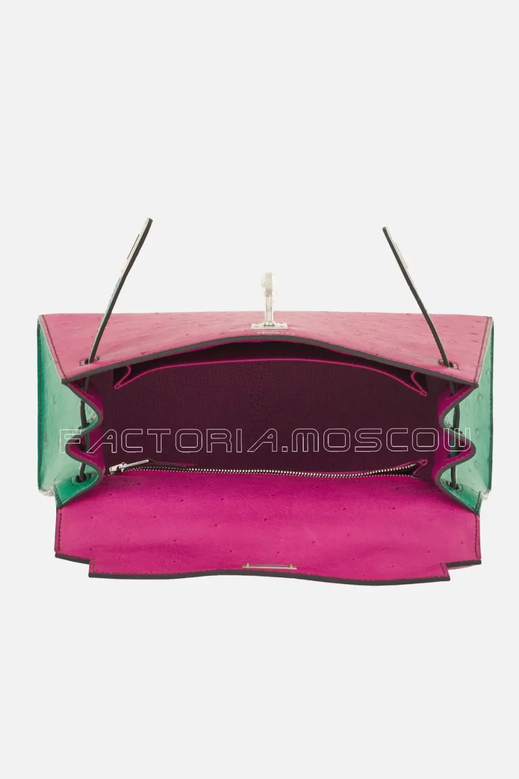Hermès HSS Kelly Sellier 25 Ostrich Colour Rose Scheherazade And Vert Emeraude Brushed Silver Hardware