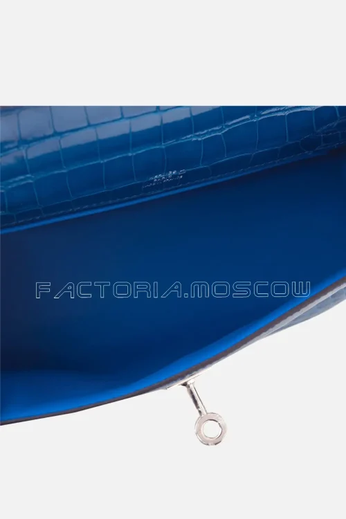 Hermes Kelly Pochette Mini Blue Mykonos Shiny Alligator PHW