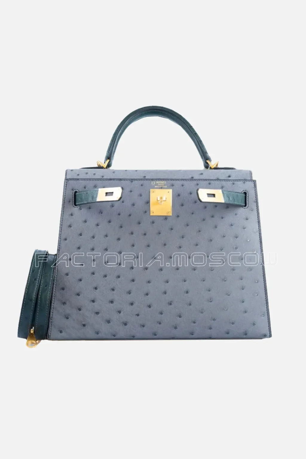 Hermes HSS Kelly Sellier 28 Gris Agate And Vert Titien Ostrich Brushed GHW