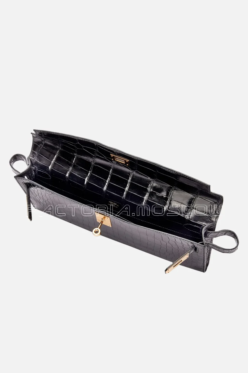 Hermès Kelly Cut Black Shiny Porosus Crocodile GHW
