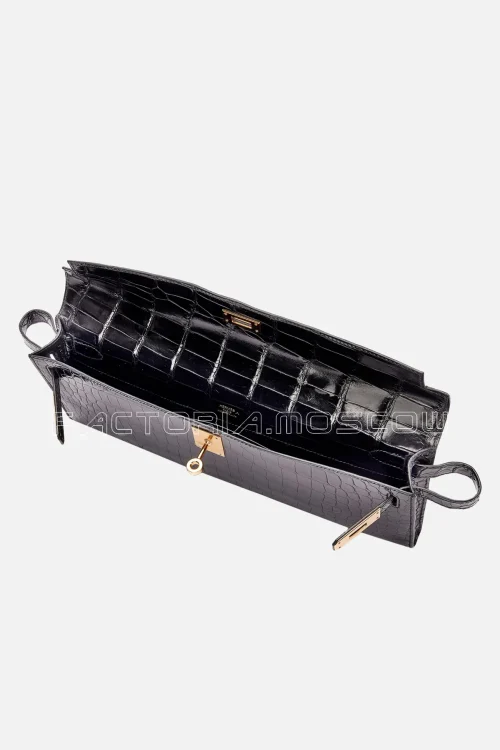 Hermès Kelly Cut Black Shiny Porosus Crocodile GHW