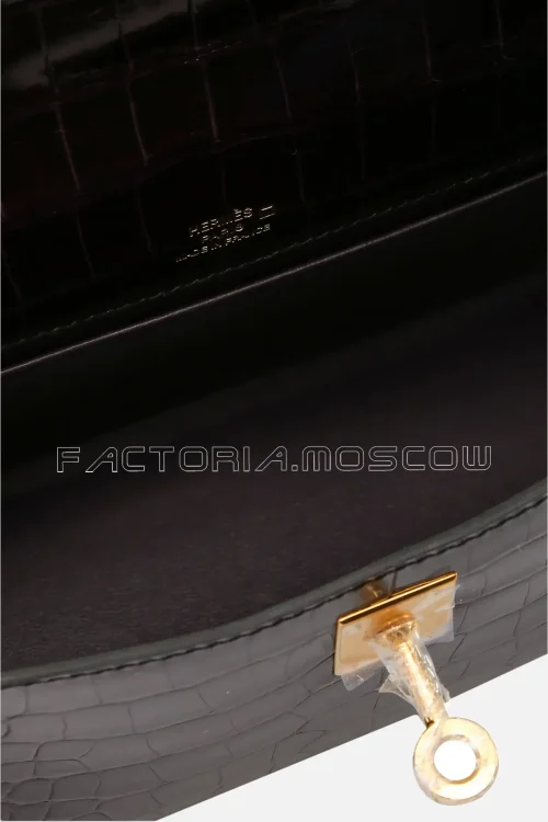Hermes Kelly Pochette Shiny Aubergine Alligator GHW